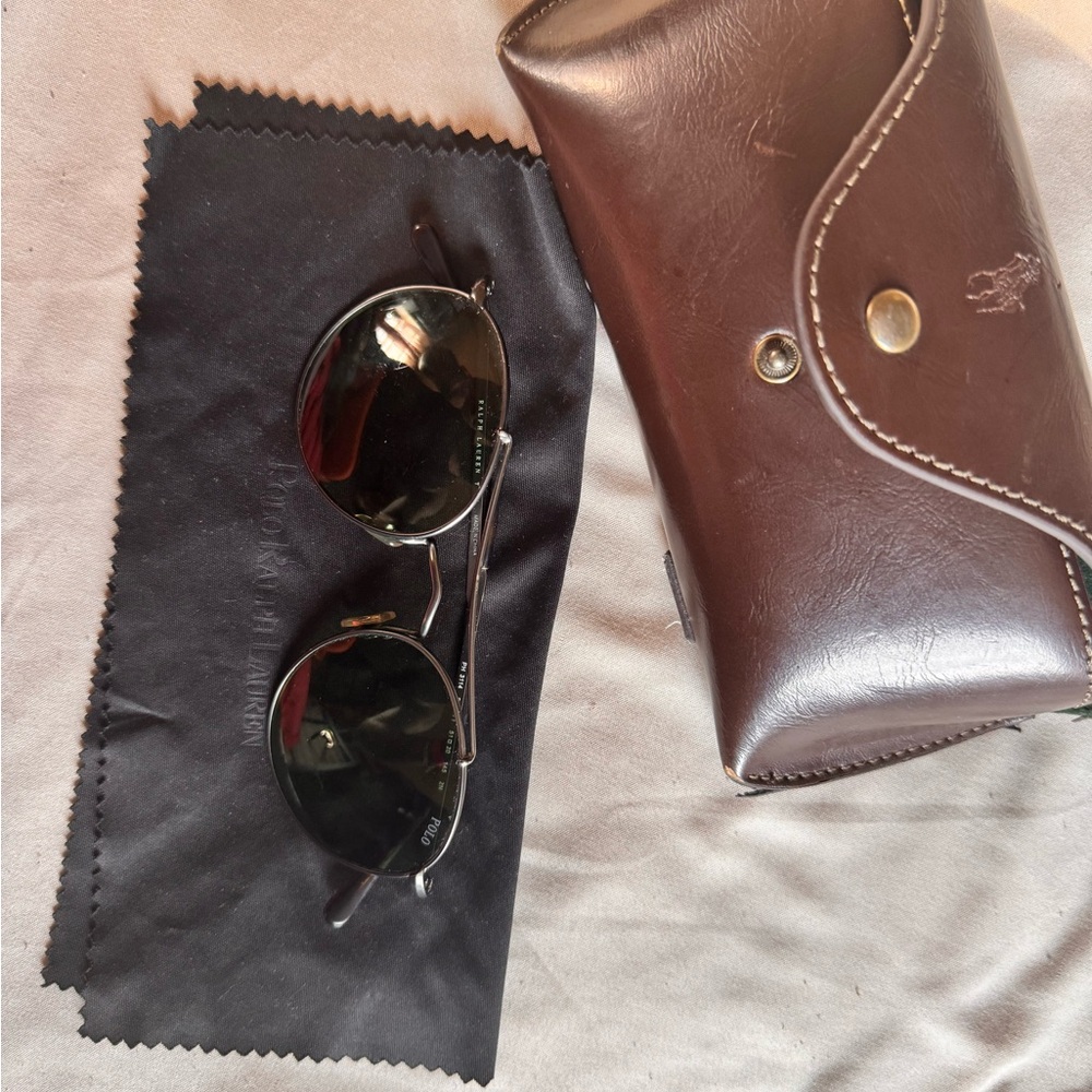 Ralph Lauren Blue Label Black Sunglasses with Brown Leather Case